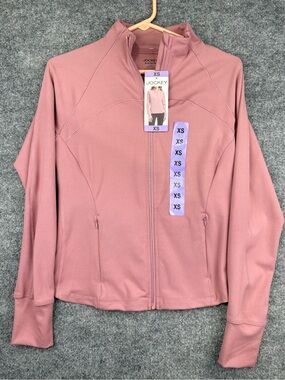 Jockey Women's Satin Stitch Yoga Jacket XS Nostalgia Rose Zip Long Sleeve